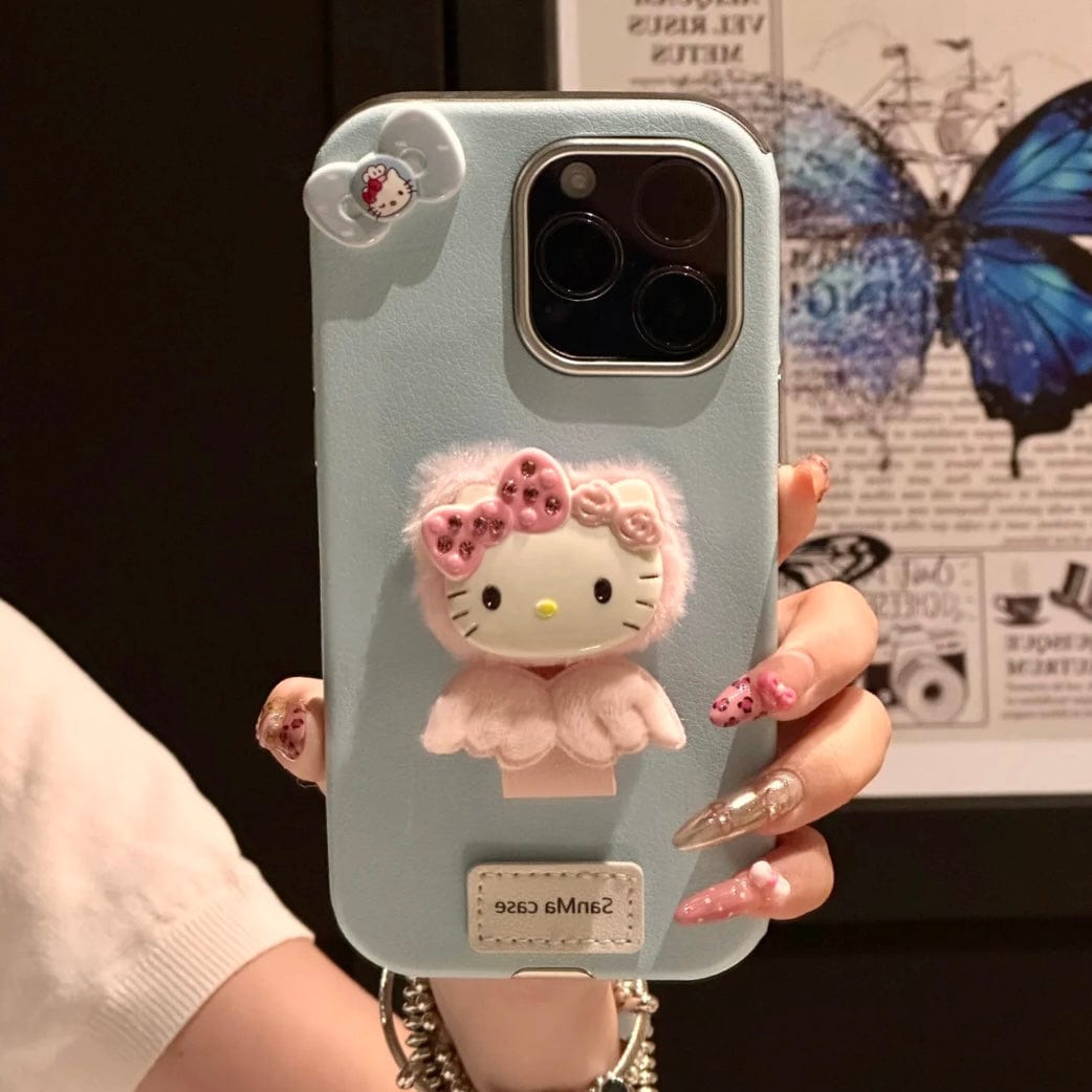 Cute Hello Kitty Wing Ring Stand Leather iPhone Case