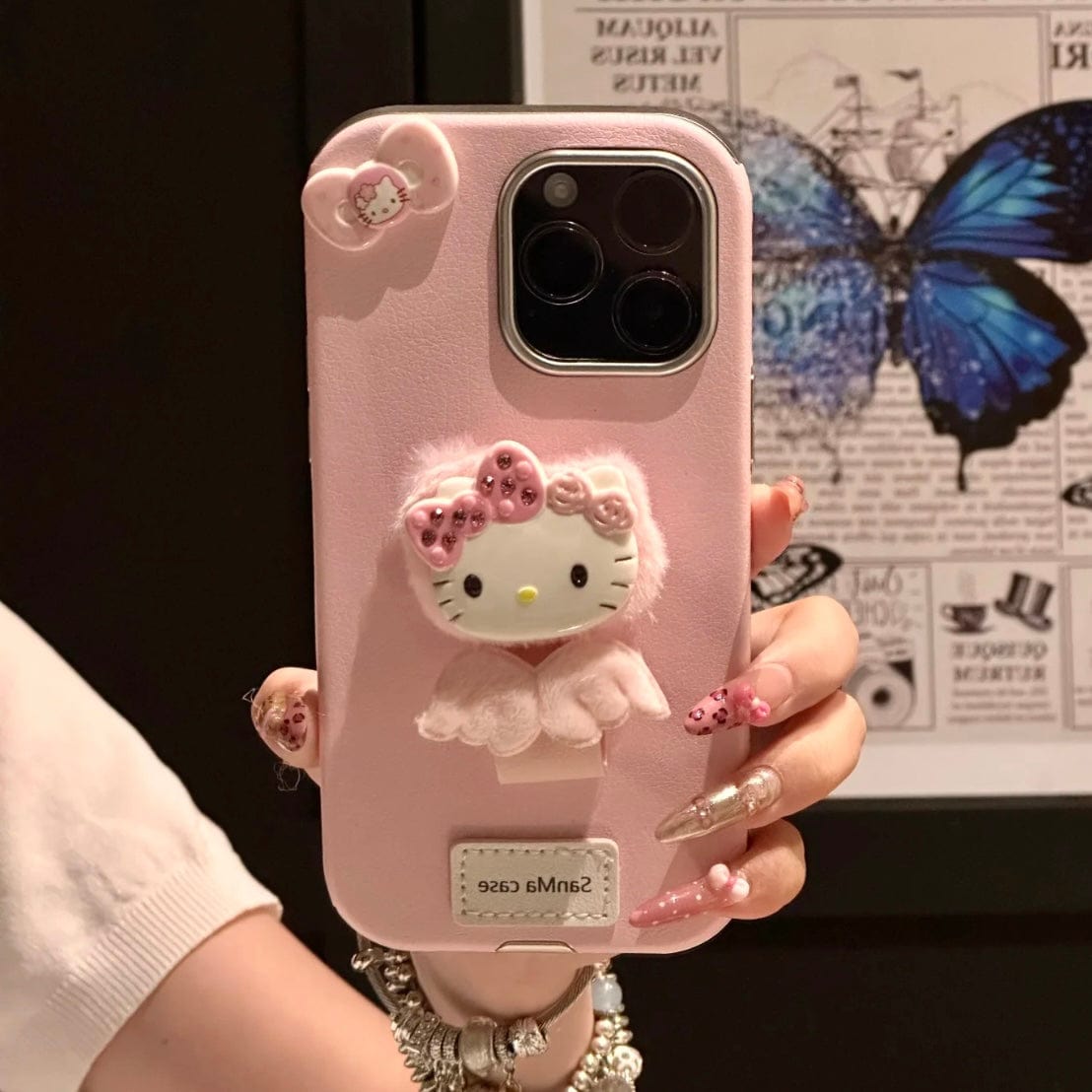 Cute Hello Kitty Wing Ring Stand Leather iPhone Case