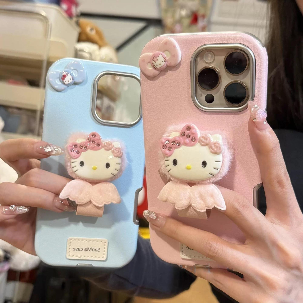 Cute Hello Kitty Wing Ring Stand Leather iPhone Case