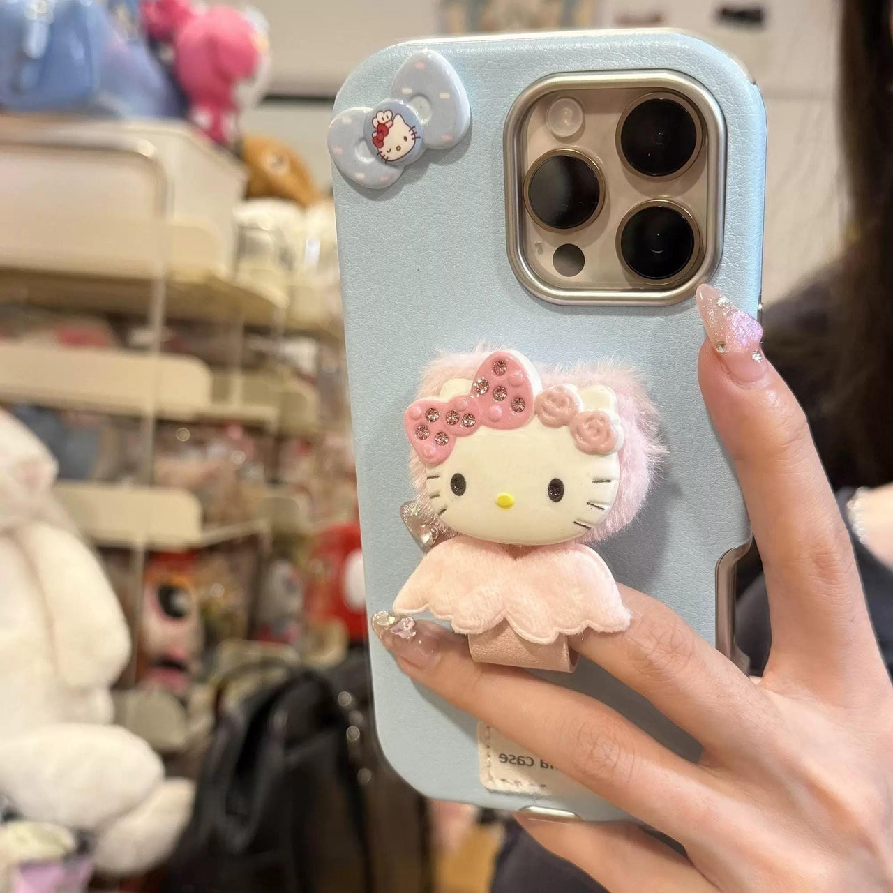 Cute Hello Kitty Wing Ring Stand Leather iPhone Case