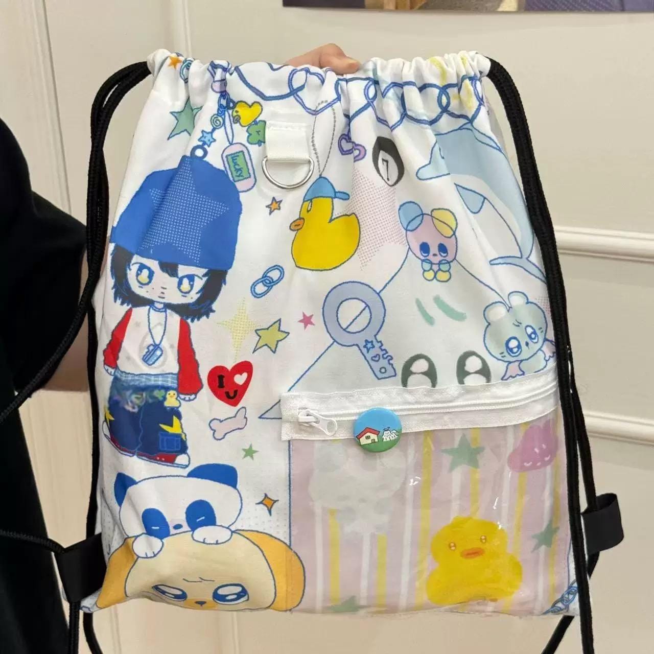 Cute Hip Hop Girl Kpop Fan Display Drawstring Backpack - ArtGalleryZen