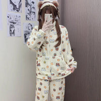 Thumbnail for Cute Kitten Star Rilakkuma Winter Fluffy Pajama Set - ArtGalleryZen