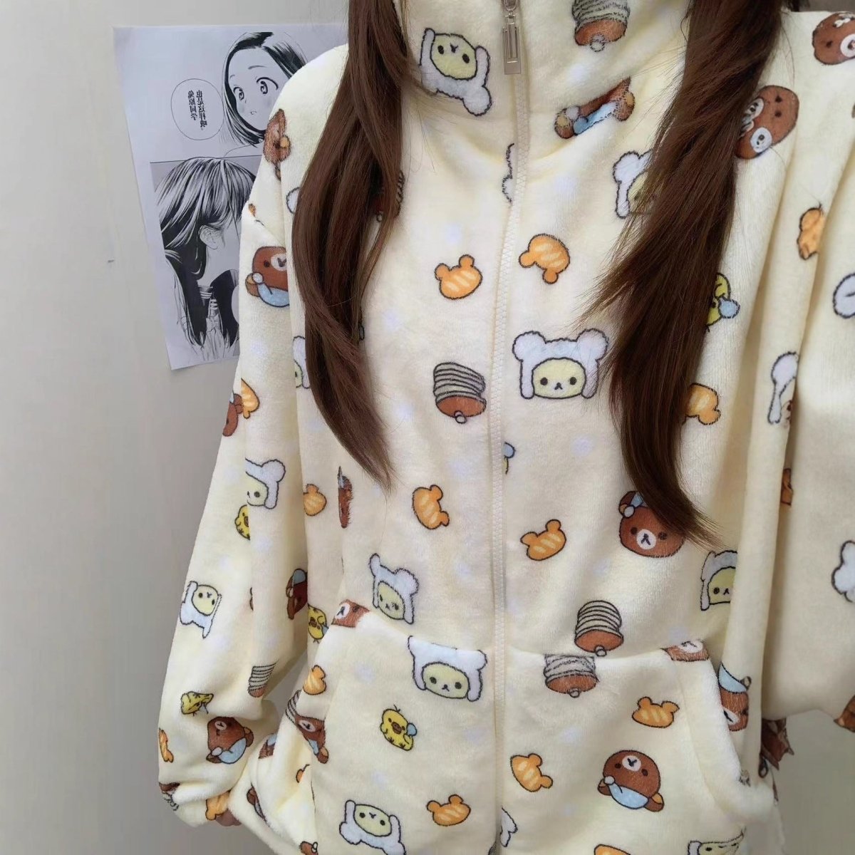 Cute Kitten Star Rilakkuma Winter Fluffy Pajama Set - ArtGalleryZen