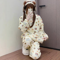 Thumbnail for Cute Kitten Star Rilakkuma Winter Fluffy Pajama Set - ArtGalleryZen
