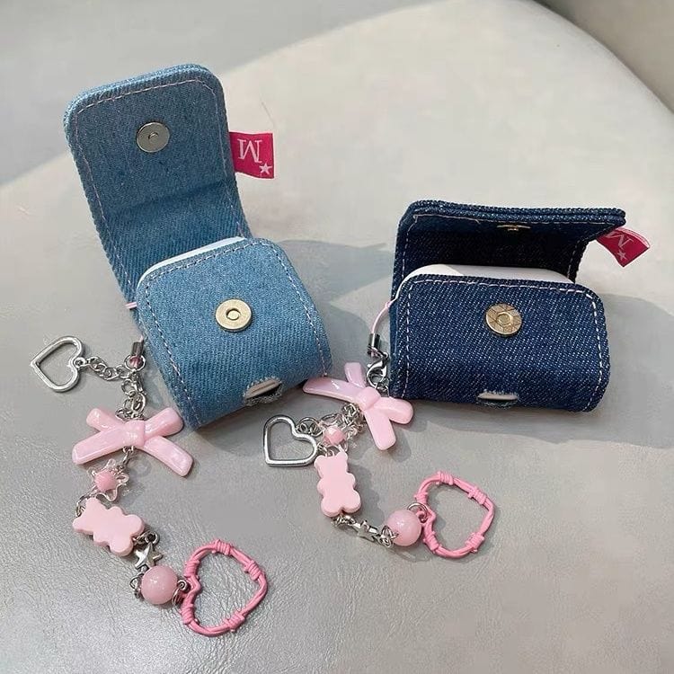 Cute LOVE STORY Denim AirPods Earphone Case With Accessories - ArtGalleryZen