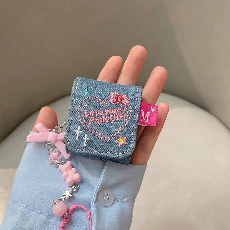 Cute LOVE STORY Denim AirPods Earphone Case With Accessories - ArtGalleryZen