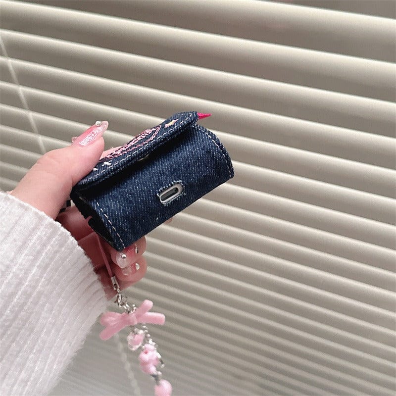 Cute LOVE STORY Denim AirPods Earphone Case With Accessories - ArtGalleryZen