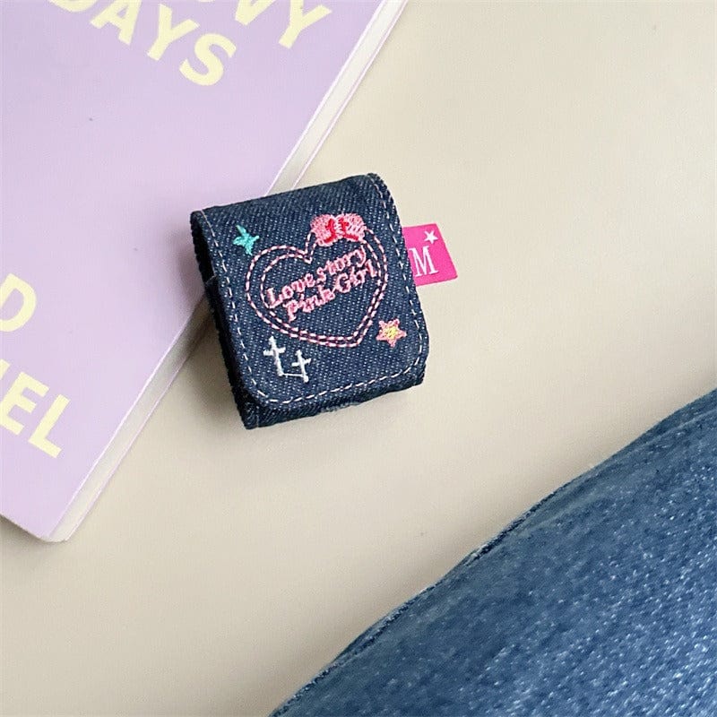 Cute LOVE STORY Denim AirPods Earphone Case With Accessories - ArtGalleryZen