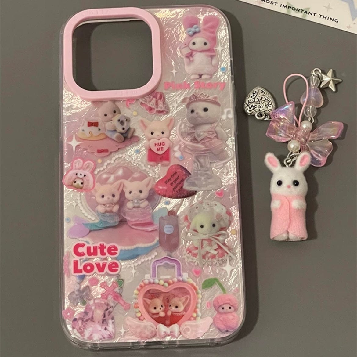 Cute Love Sylvanian Families iPhone Case With Accessories - ArtGalleryZen