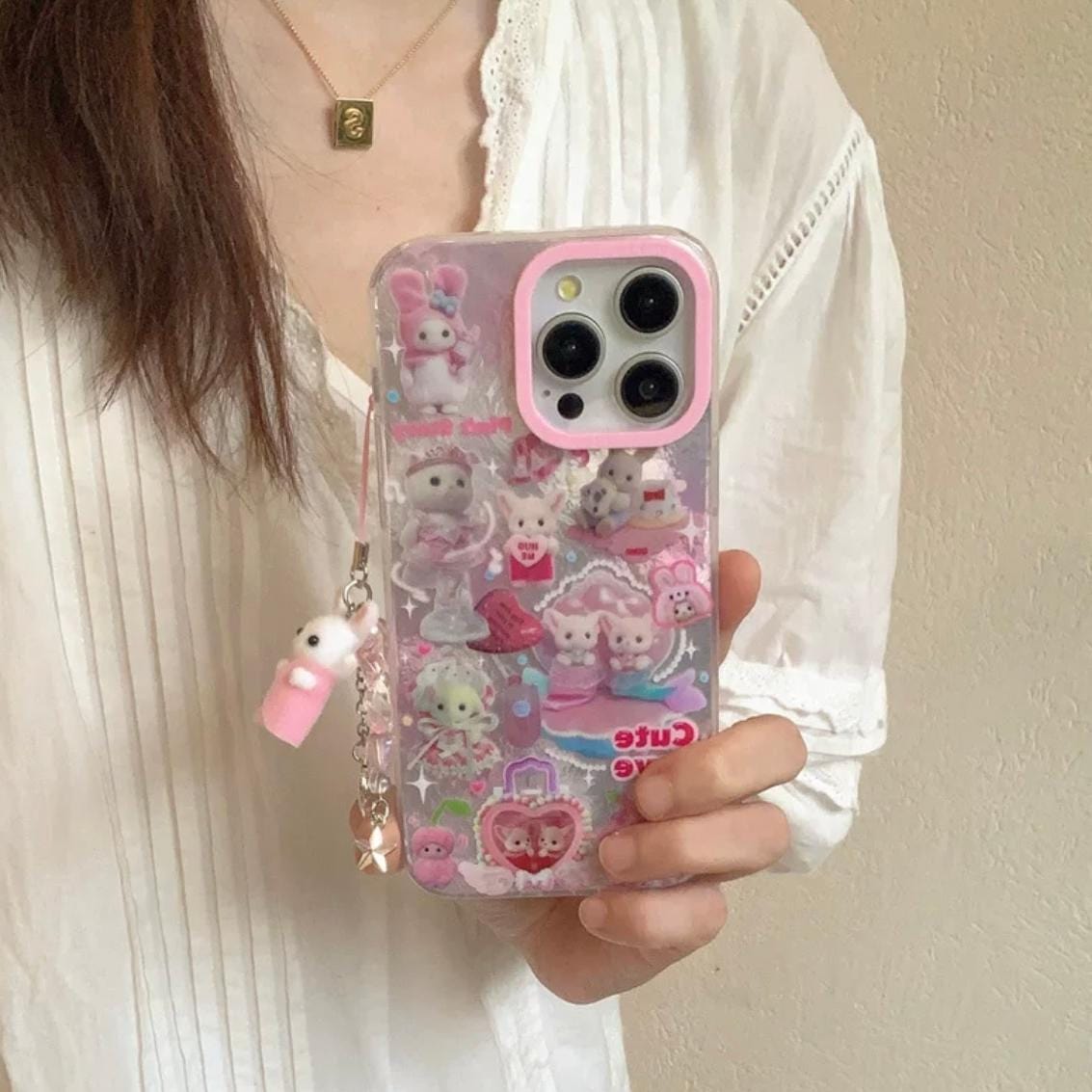 Cute Love Sylvanian Families iPhone Case With Accessories - ArtGalleryZen