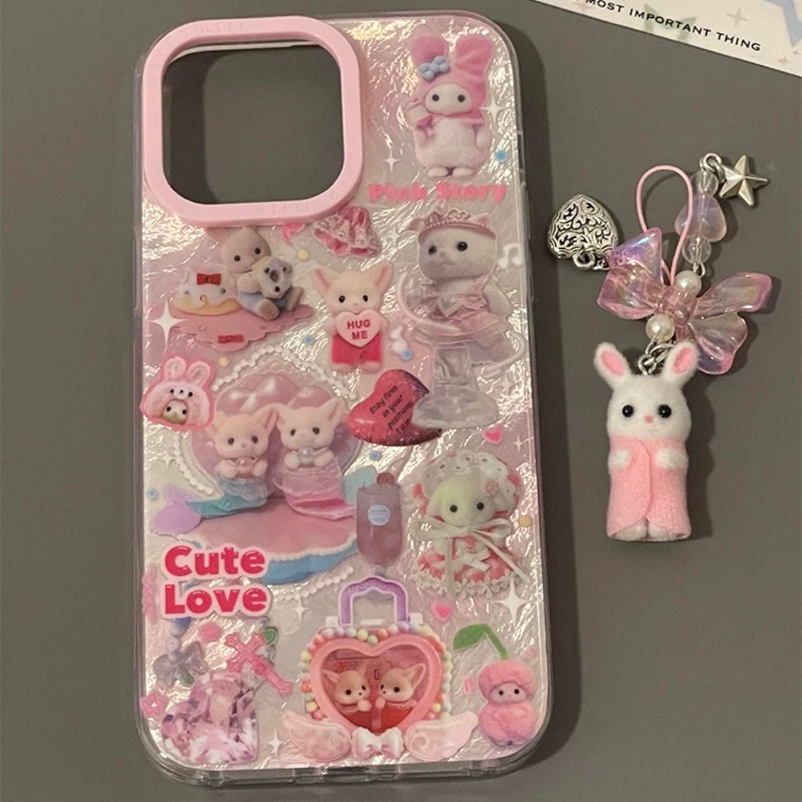 Cute Love Sylvanian Families iPhone Case With Accessories