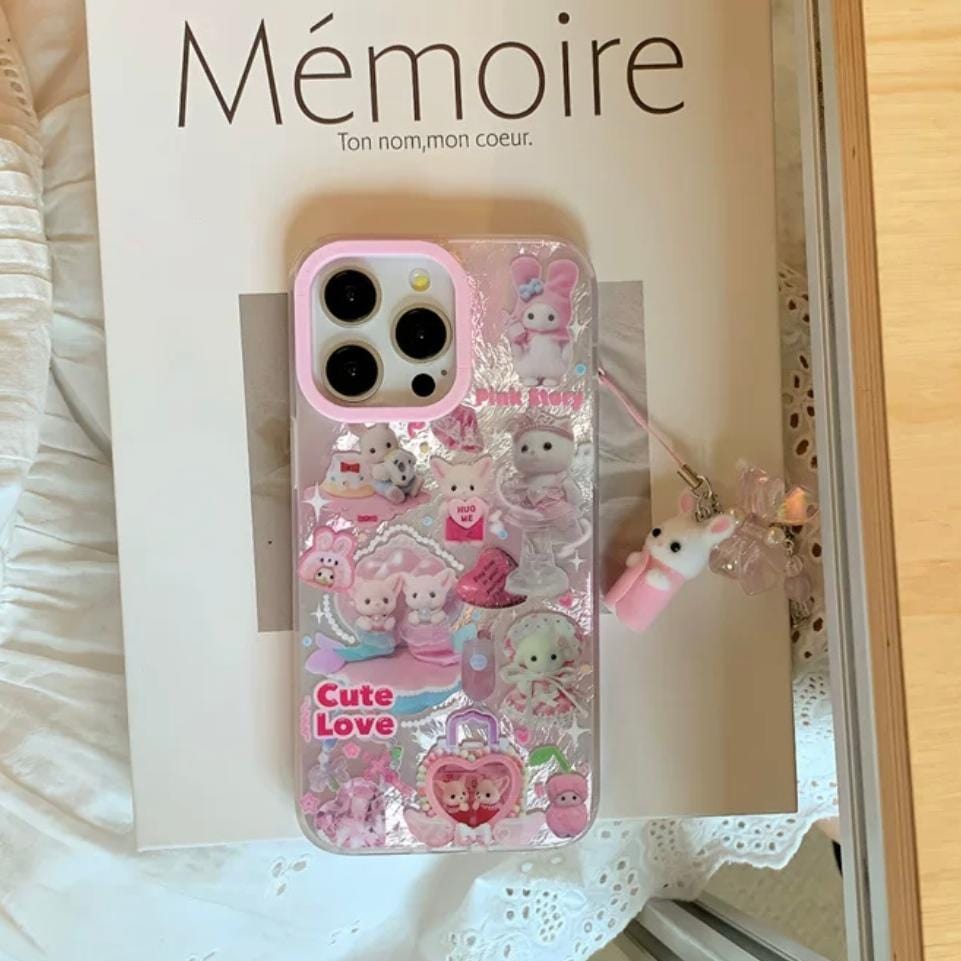 Cute Love Sylvanian Families iPhone Case With Accessories