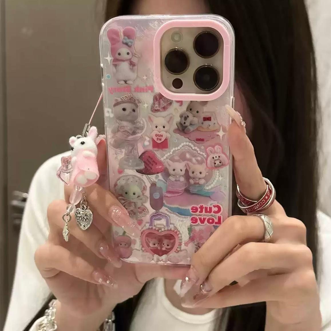 Cute Love Sylvanian Families iPhone Case With Accessories