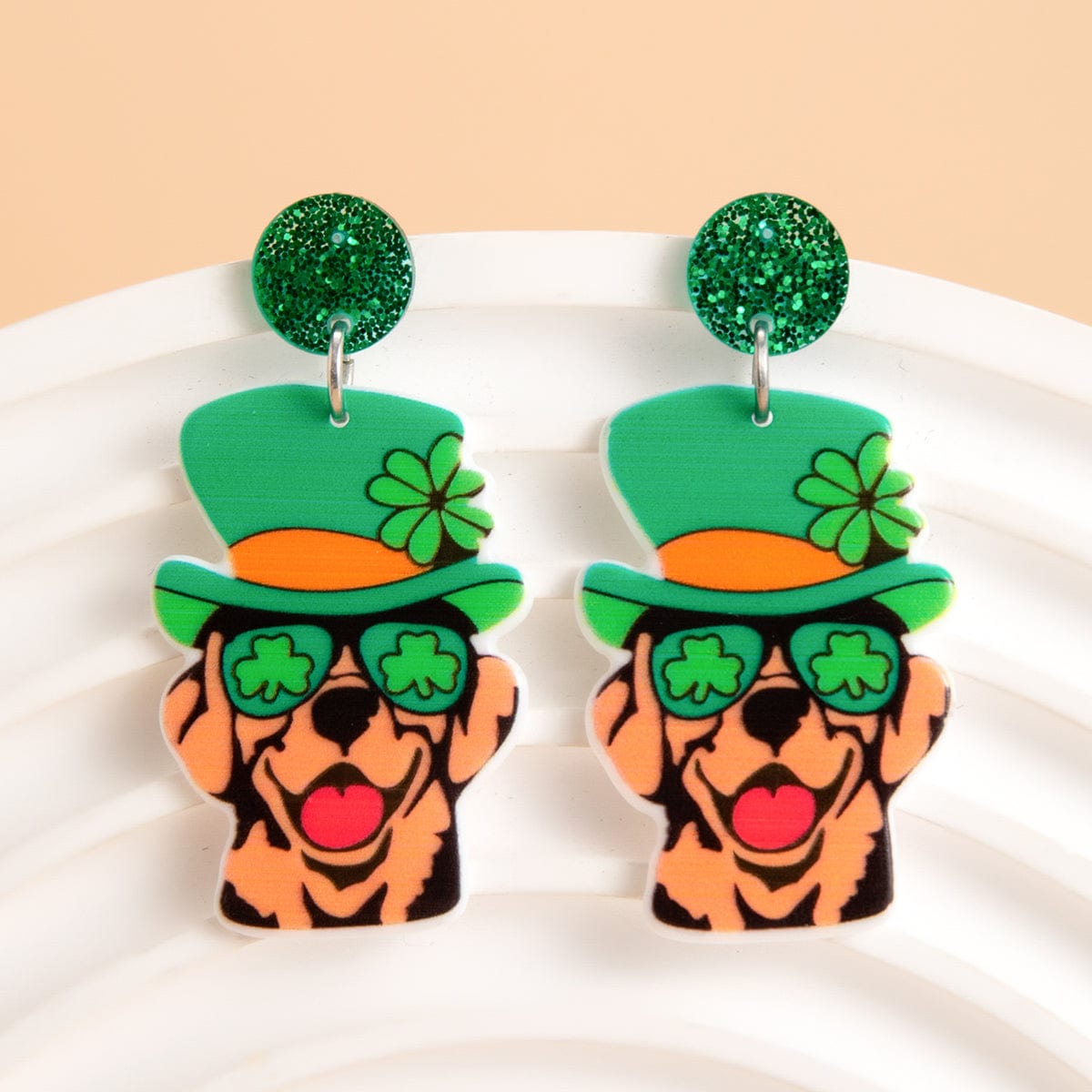 Cute Lucky Clover Dangling Puppy Earrings - ArtGalleryZen