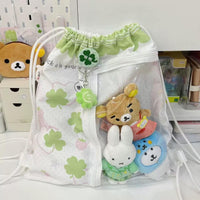 Thumbnail for Cute Lucky Clover Strawberry Puppy Kpop Fan Display Drawstring Backpack - ArtGalleryZen