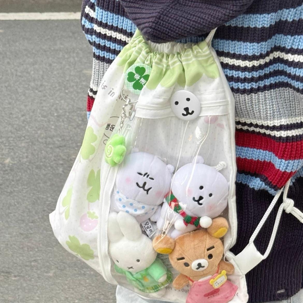 Cute Lucky Clover Strawberry Puppy Kpop Fan Display Drawstring Backpack - ArtGalleryZen