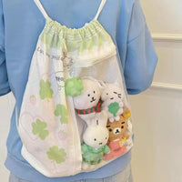 Thumbnail for Cute Lucky Clover Strawberry Puppy Kpop Fan Display Drawstring Backpack - ArtGalleryZen