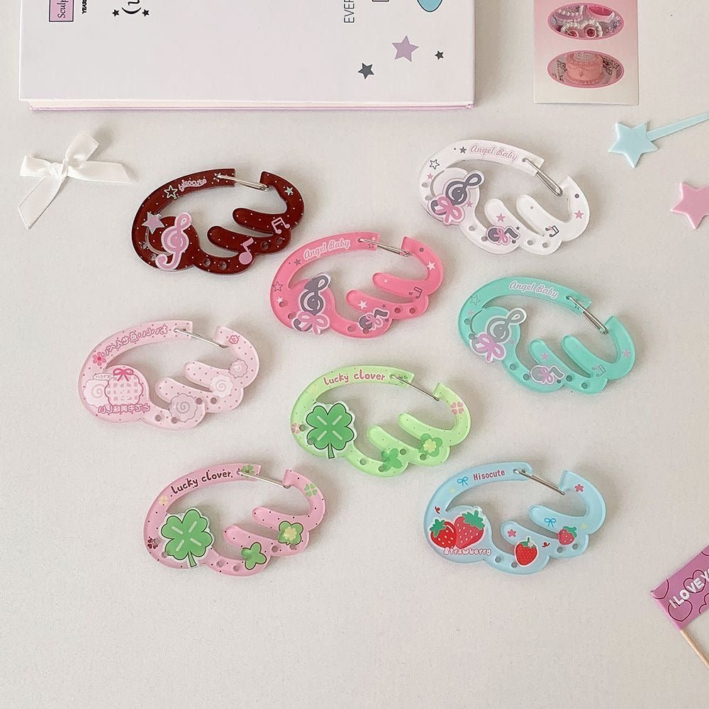 Cute Lucky Clover Strawberry Wing Kpop Acrylic Keychain Carabiner - ArtGalleryZen