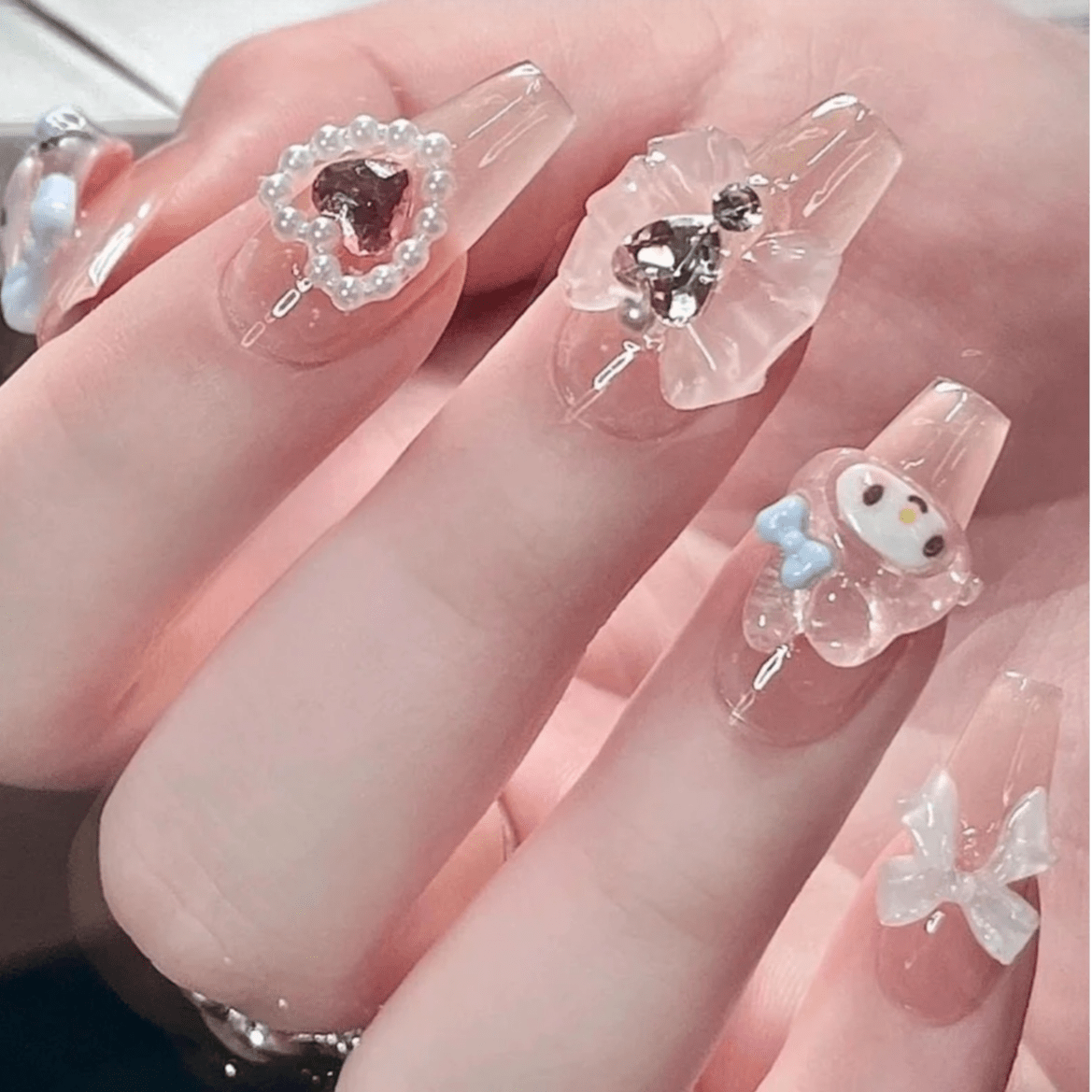 Cute My Melody Handmade 3D Press on Nails Short False Nail - ArtGalleryZen