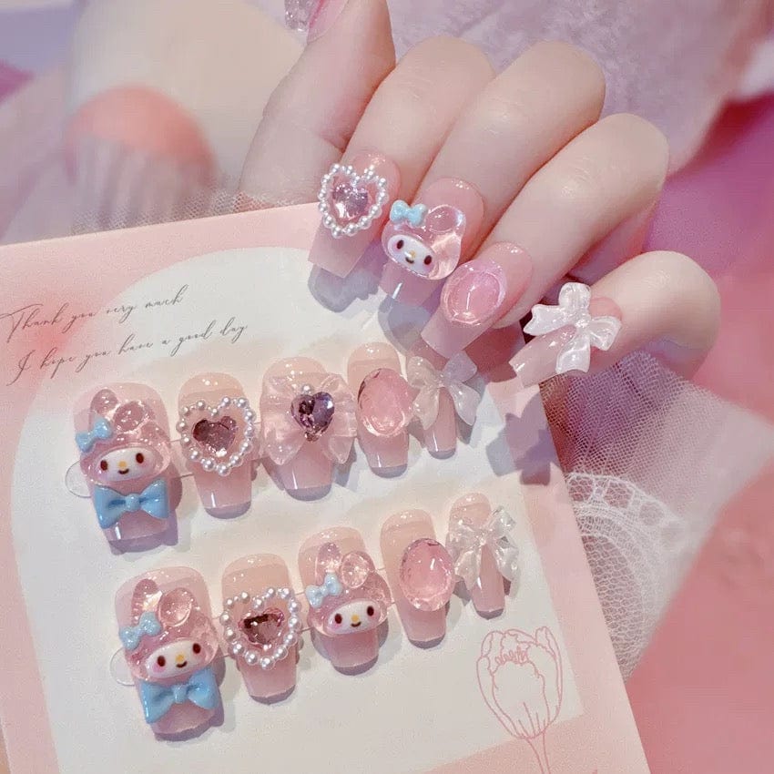 Cute My Melody Handmade 3D Press on Nails Short False Nail - ArtGalleryZen