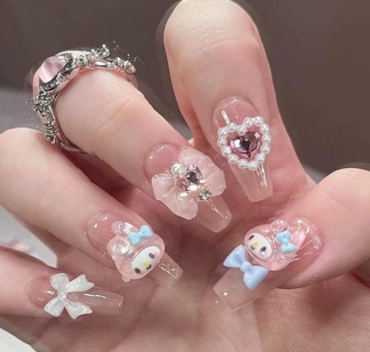 Cute My Melody Handmade 3D Press on Nails Short False Nail - ArtGalleryZen
