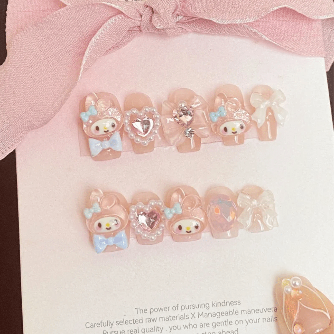 Cute My Melody Handmade 3D Press on Nails Short False Nail - ArtGalleryZen