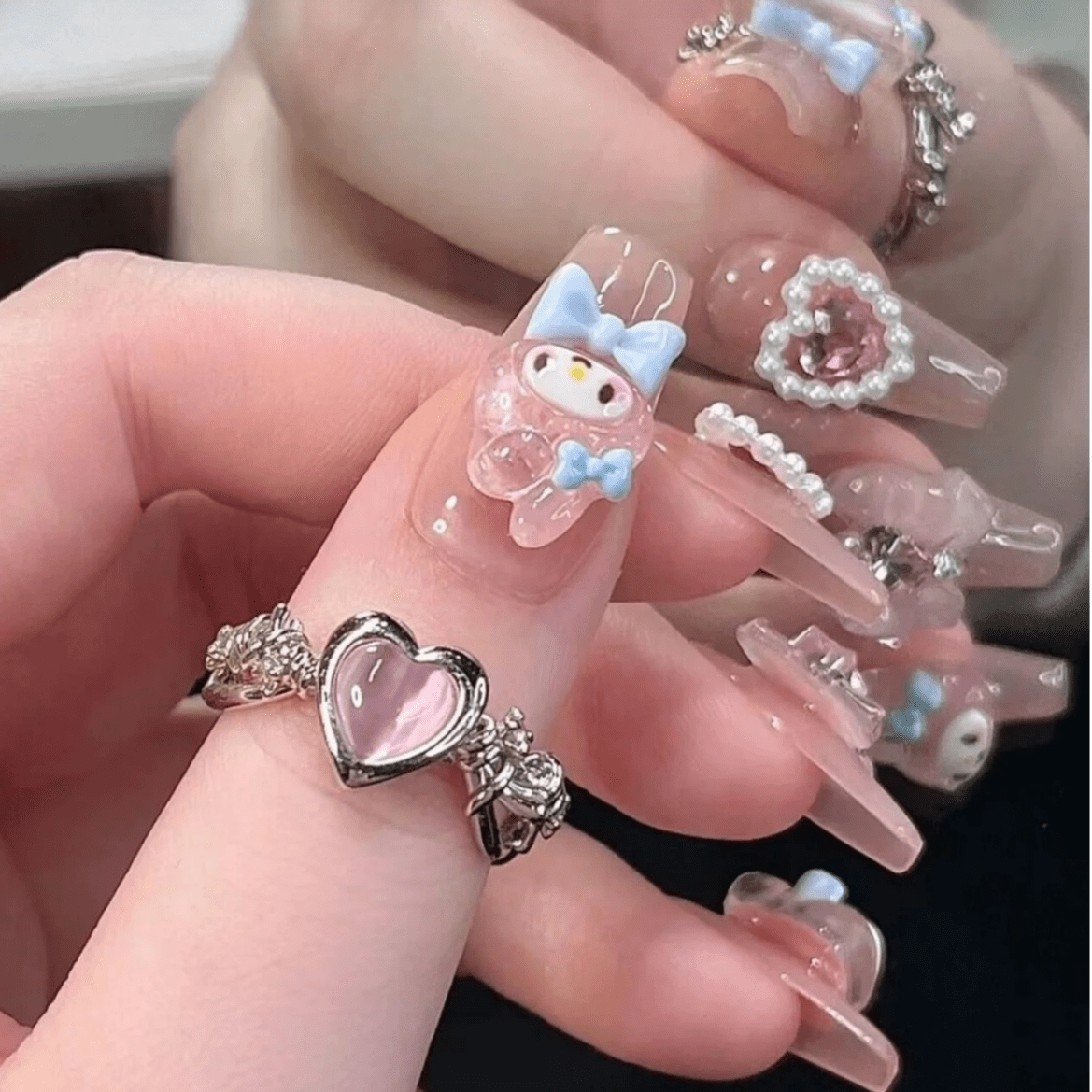 Cute My Melody Handmade 3D Press on Nails Short False Nail - ArtGalleryZen