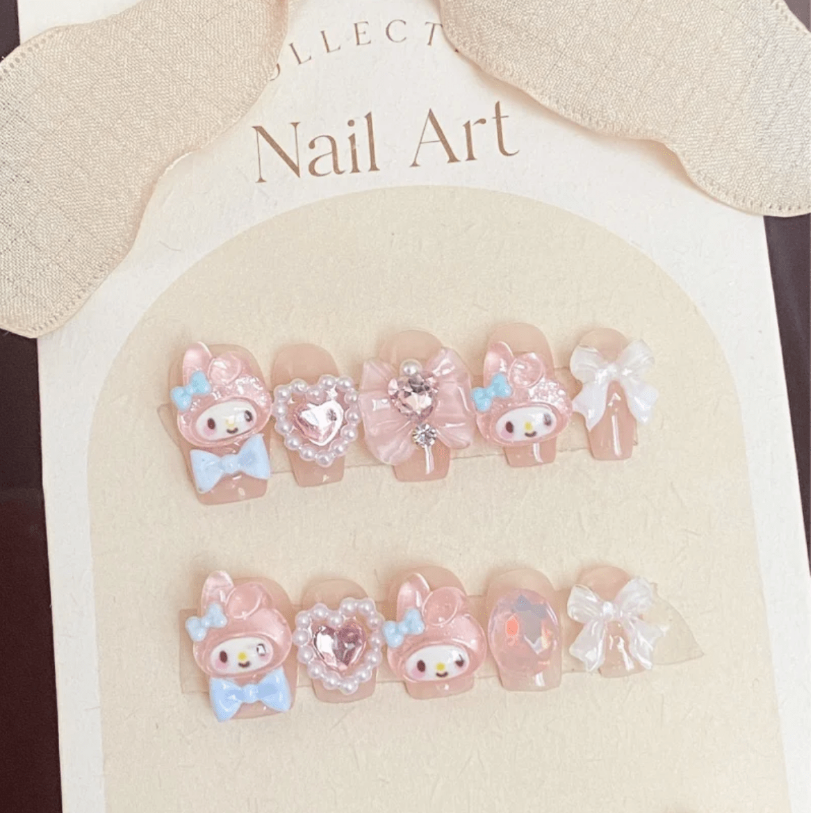 Cute My Melody Handmade 3D Press on Nails Short False Nail - ArtGalleryZen