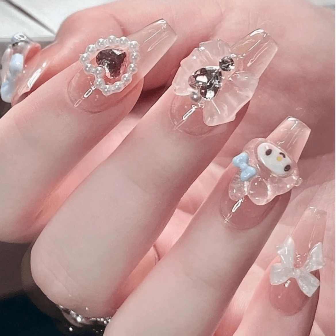 Cute My Melody Handmade 3D Press on Nails Short False Nail