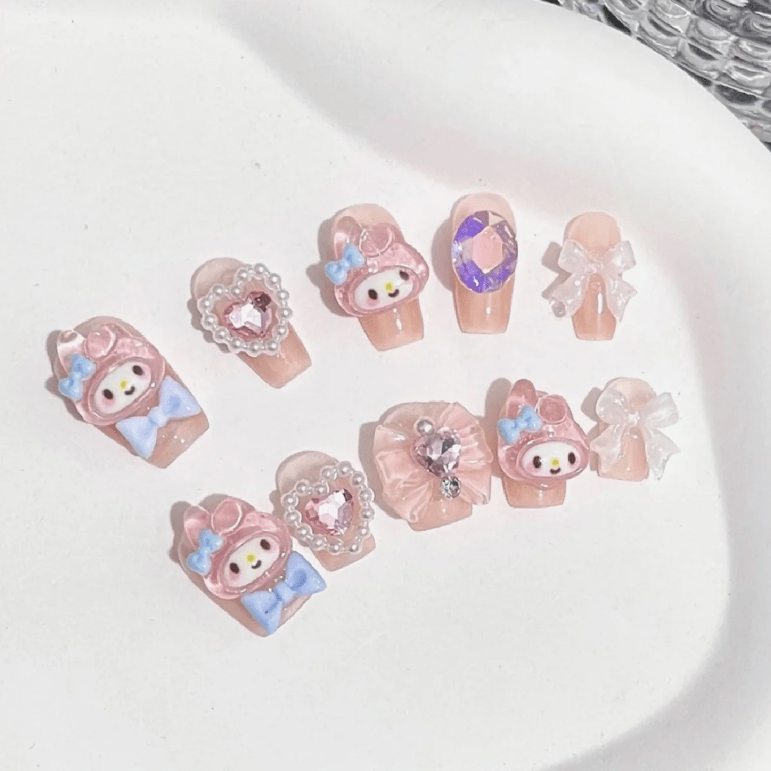 Cute My Melody Handmade 3D Press on Nails Short False Nail