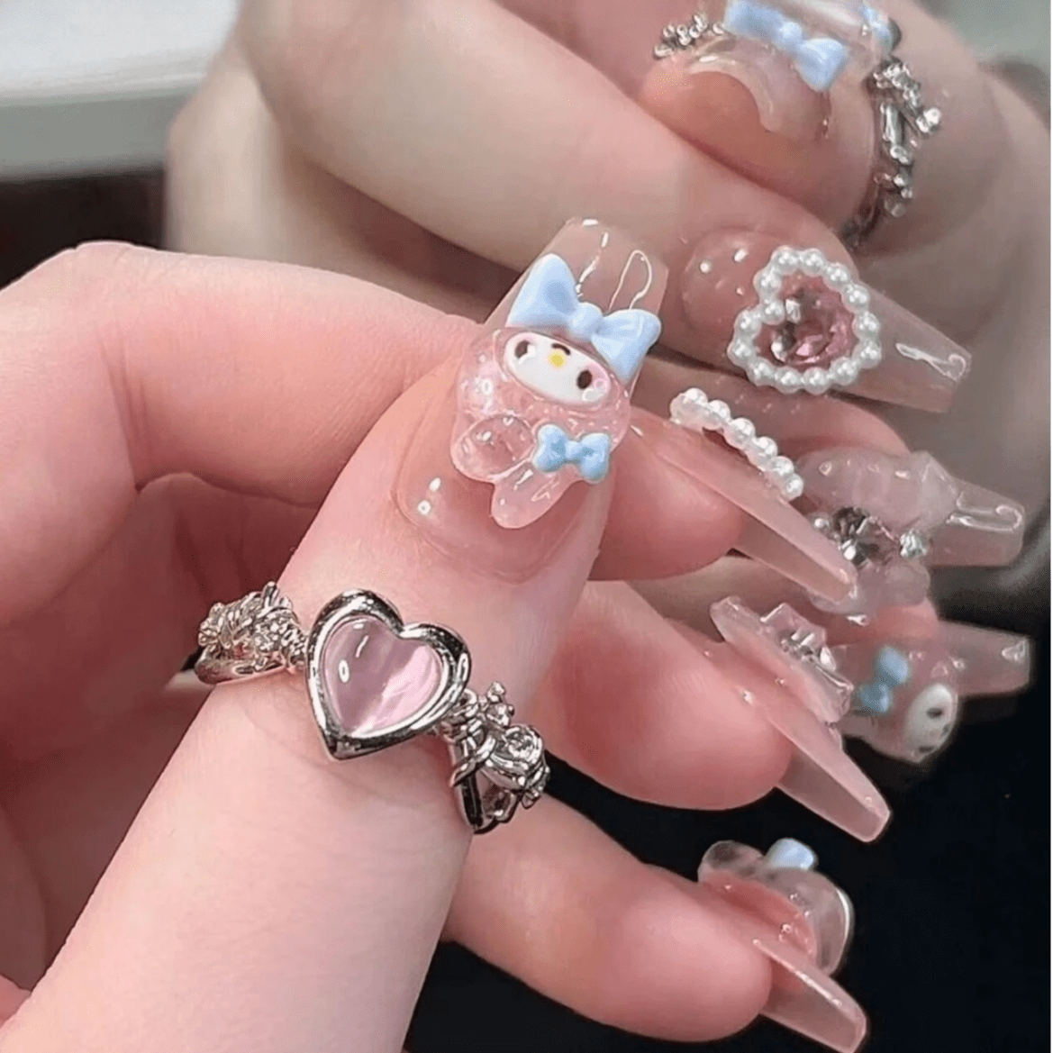 Cute My Melody Handmade 3D Press on Nails Short False Nail