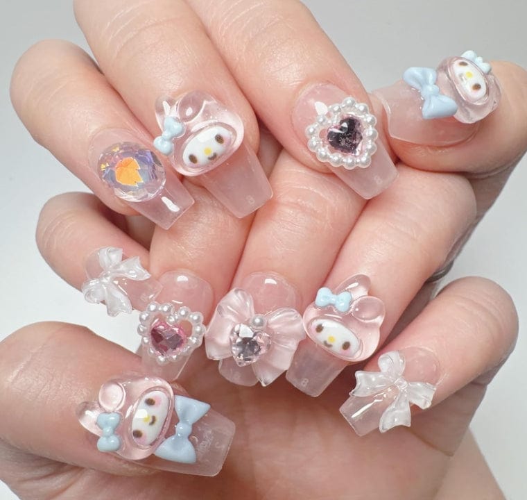 Cute My Melody Handmade 3D Press on Nails Short False Nail