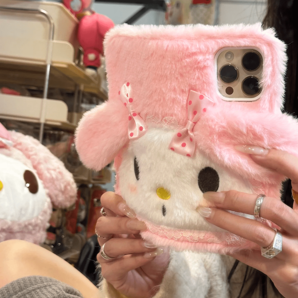 Cute My Melody Plush Flip iPhone Case