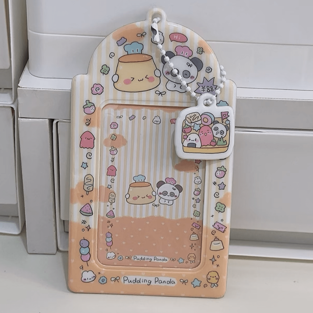 Cute Onigiri Pudding Panda Kpop Keychain Photocard Holder - ArtGalleryZen