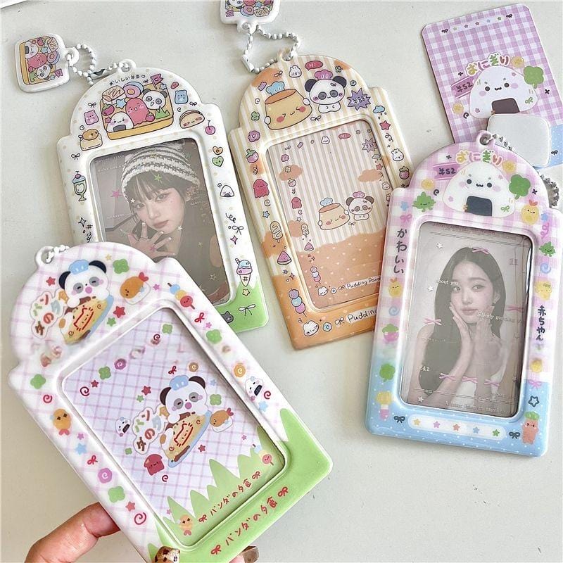 Cute Onigiri Pudding Panda Kpop Keychain Photocard Holder - ArtGalleryZen