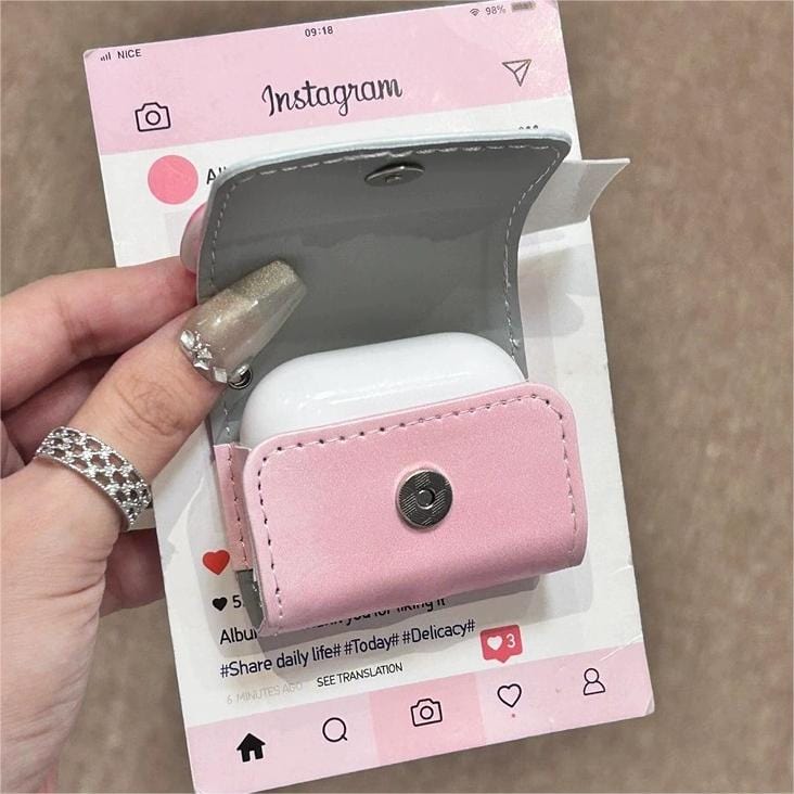 Cute Pink Bowknot Puppy AirPods Earphone Leather Case