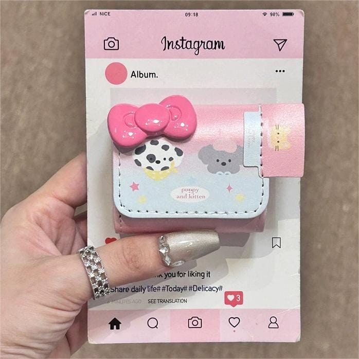 Cute Pink Bowknot Puppy AirPods Earphone Leather Case