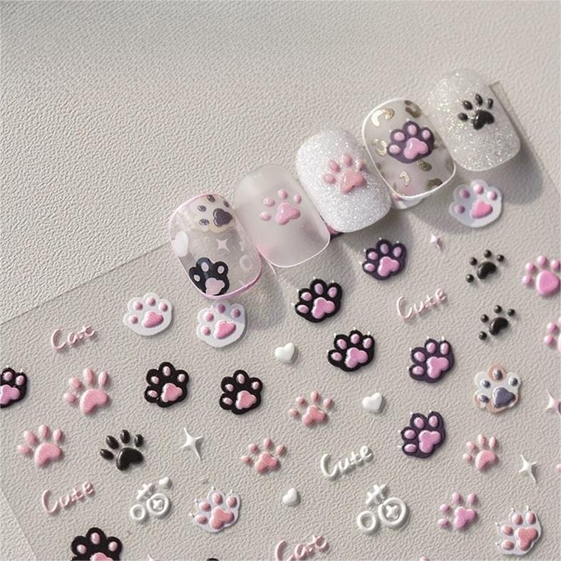 Cute Pink Cat Claw Jelly Nail Art Decoration Stickers DIY Nail Ornament