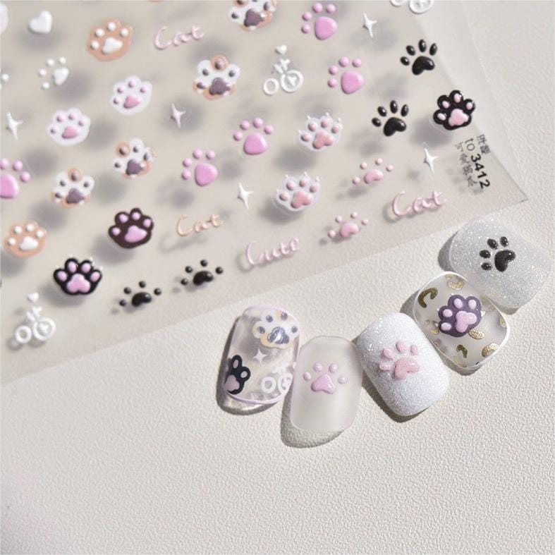 Cute Pink Cat Claw Jelly Nail Art Decoration Stickers DIY Nail Ornament