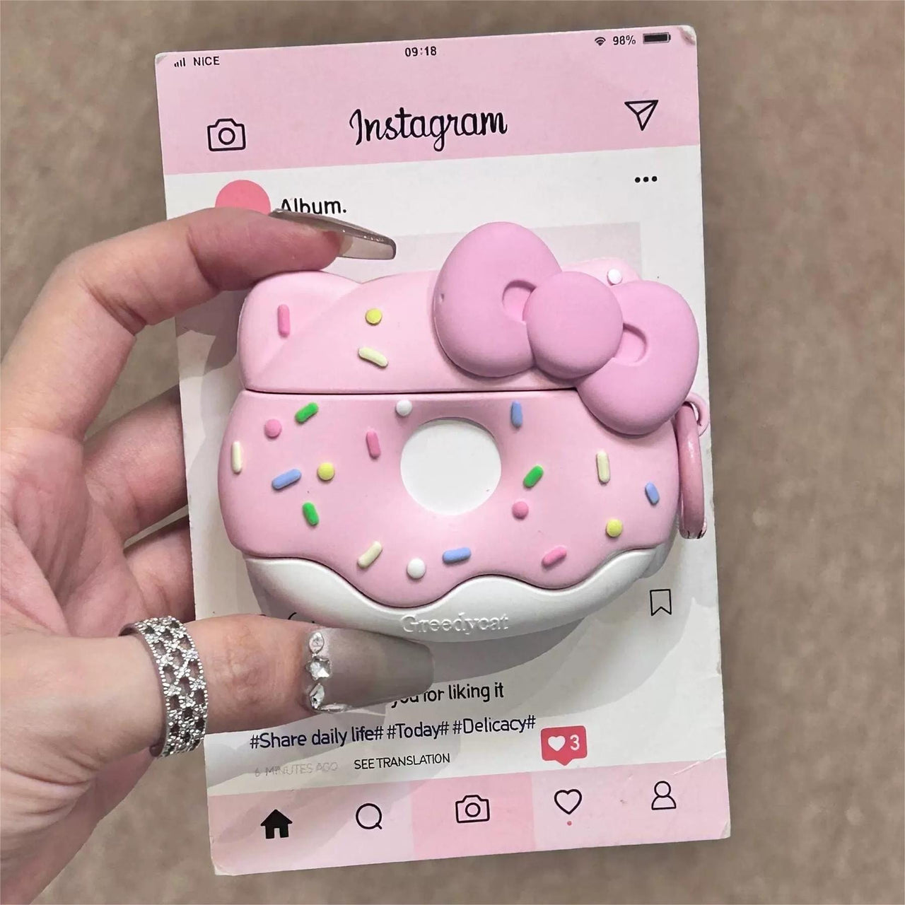 Cute Pink Donut Hello Kitty AirPods Earphone Case - ArtGalleryZen