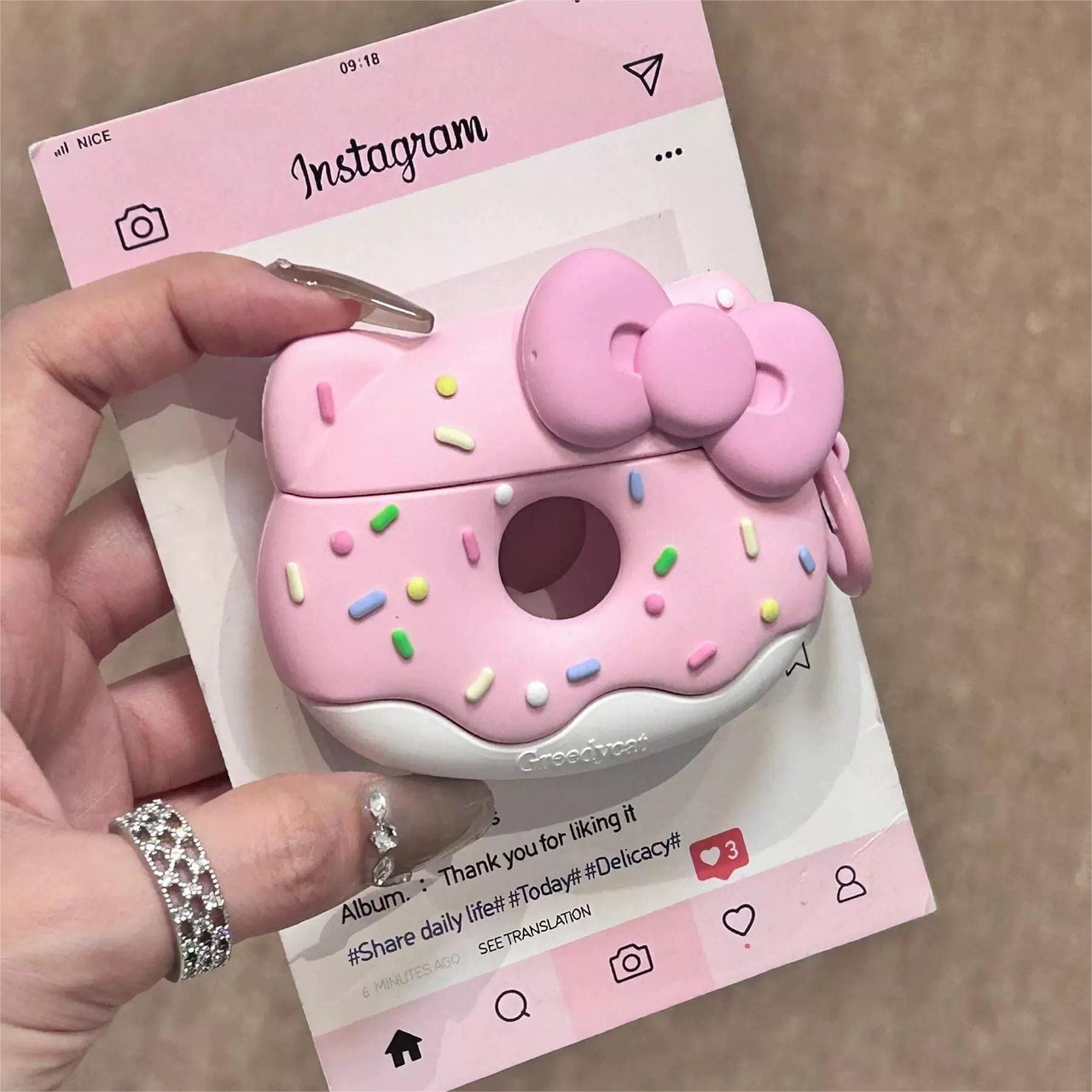 Cute Pink Donut Hello Kitty AirPods Earphone Case