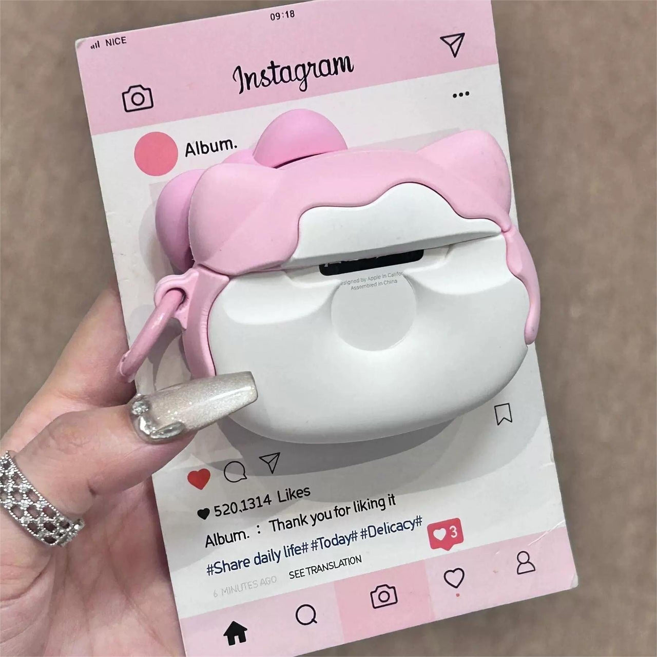 Cute Pink Donut Hello Kitty AirPods Earphone Case