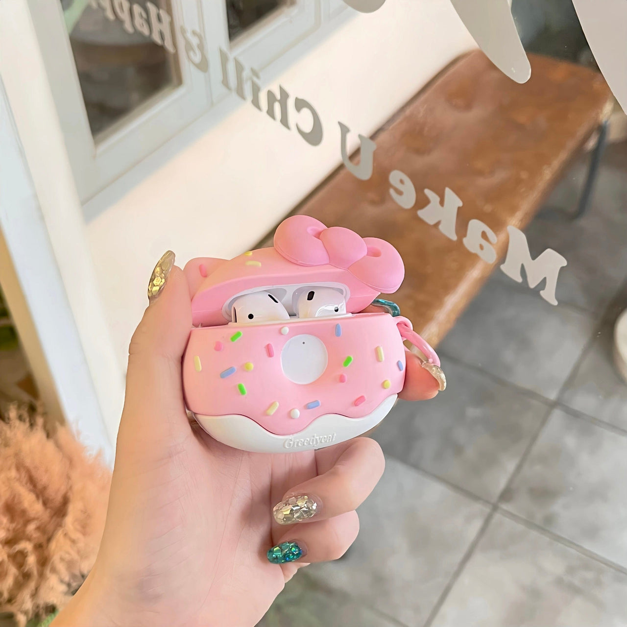 Cute Pink Donut Hello Kitty AirPods Earphone Case