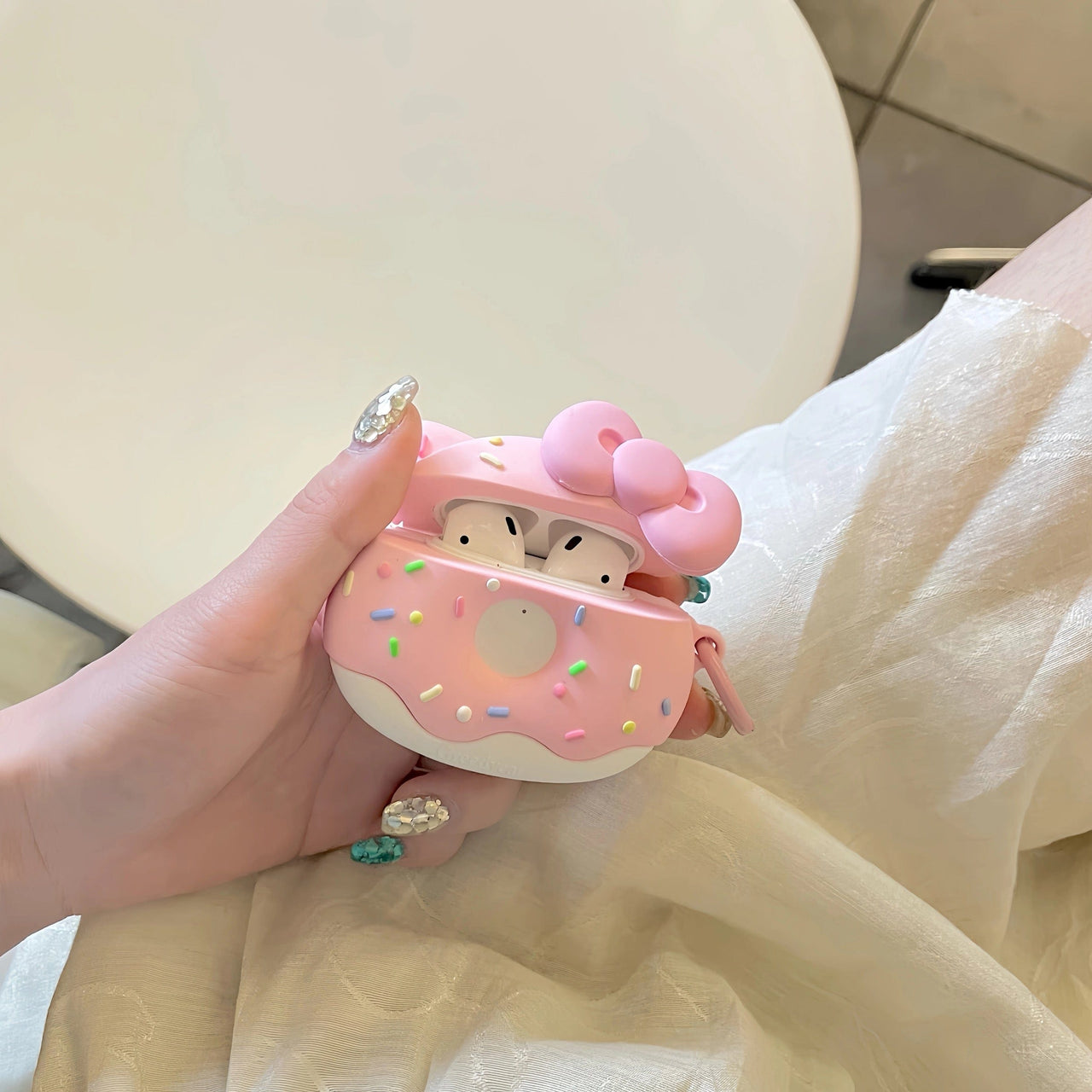 Cute Pink Donut Hello Kitty AirPods Earphone Case