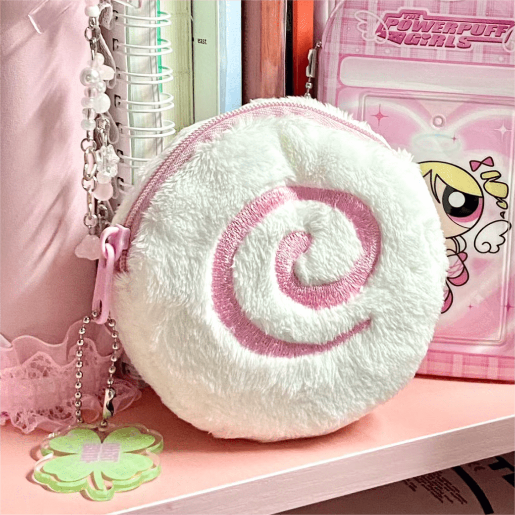 Cute Pink Narutomaki Plush Earphone Case Coin Purse - ArtGalleryZen