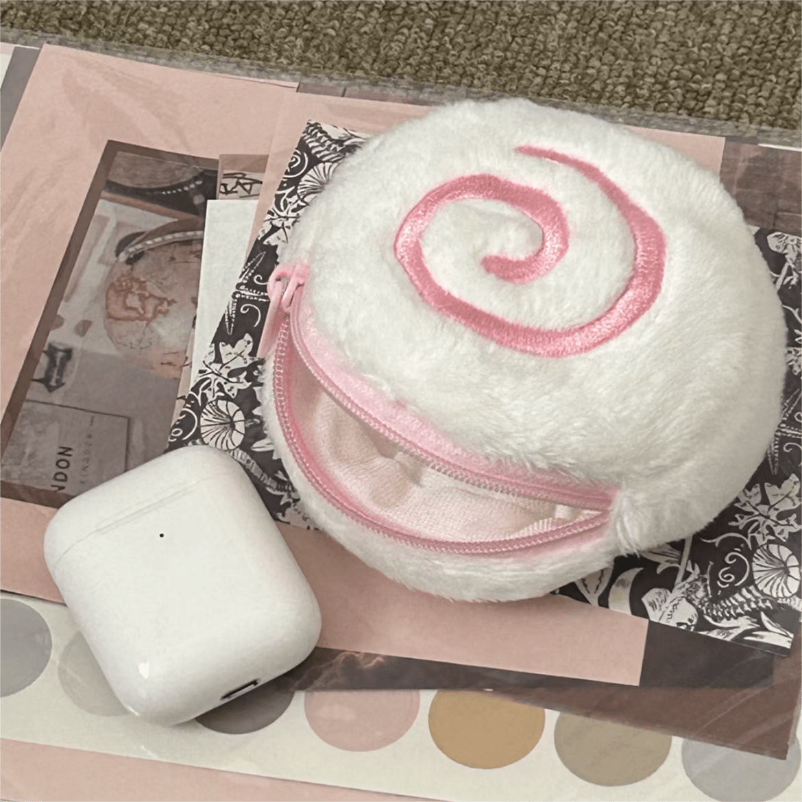 Cute Pink Narutomaki Plush Earphone Case Coin Purse - ArtGalleryZen