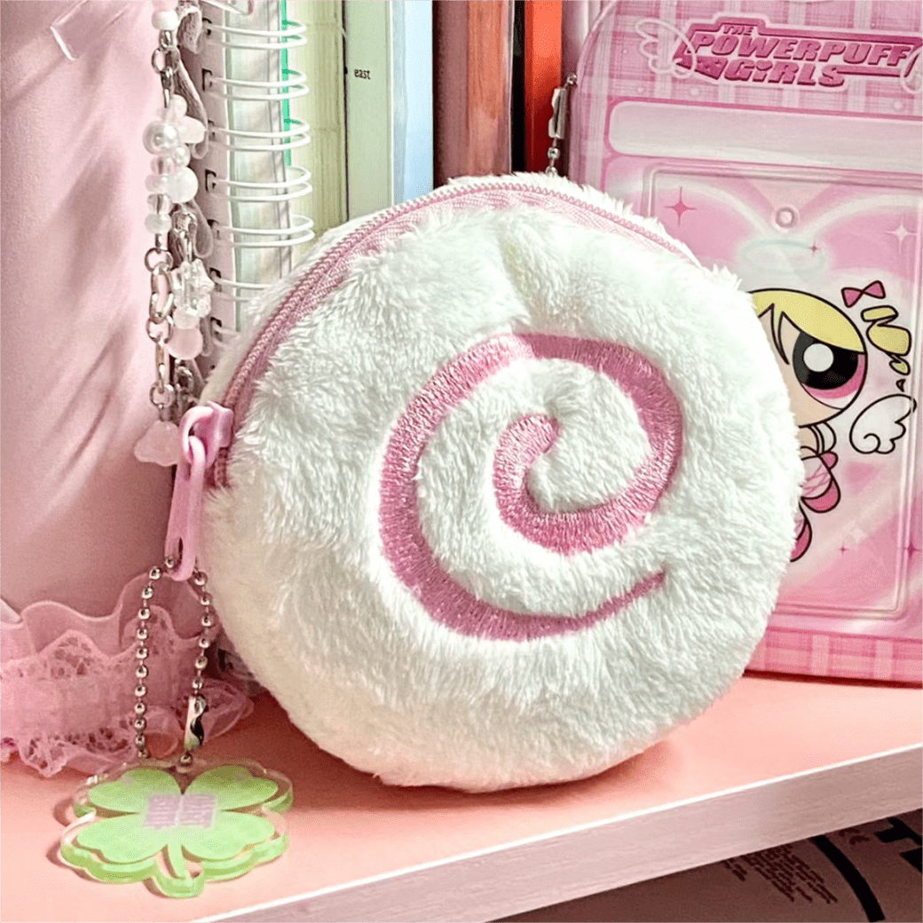 Cute Pink Narutomaki Plush Earphone Case Coin Purse