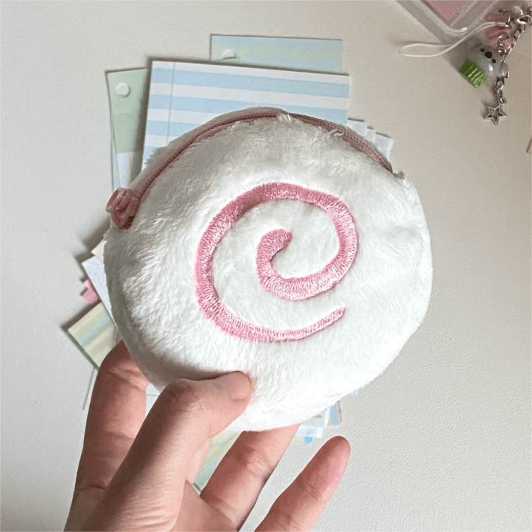 Cute Pink Narutomaki Plush Earphone Case Coin Purse