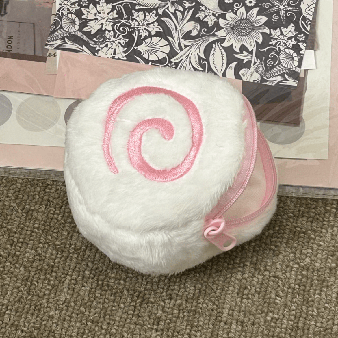 Cute Pink Narutomaki Plush Earphone Case Coin Purse