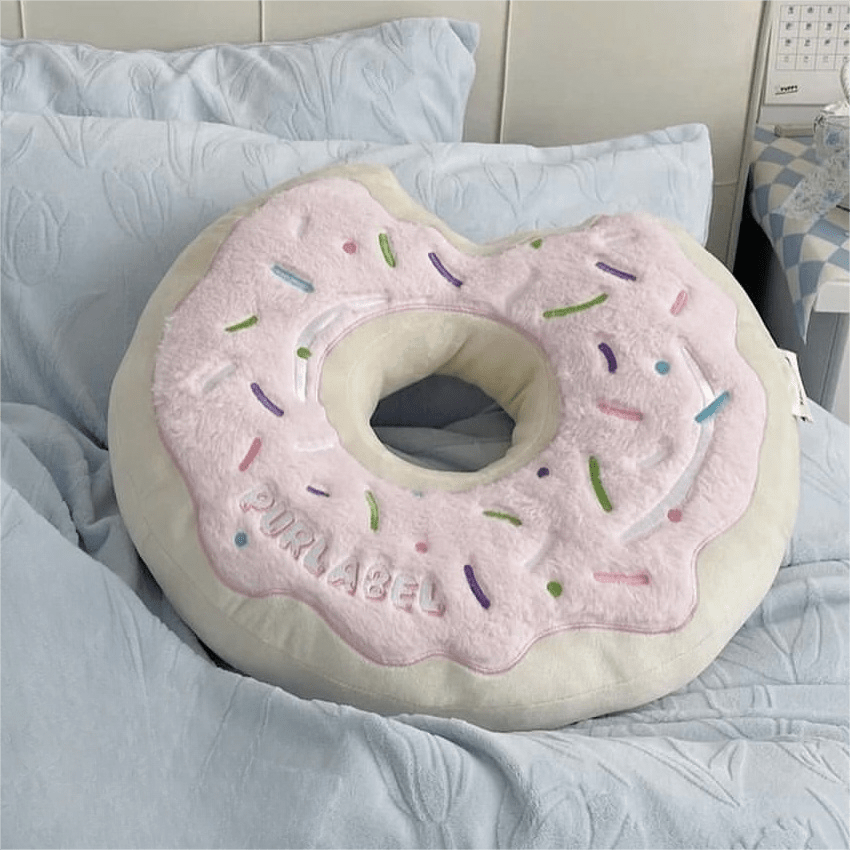 Cute Plush Embroidered Donut Pillow - ArtGalleryZen